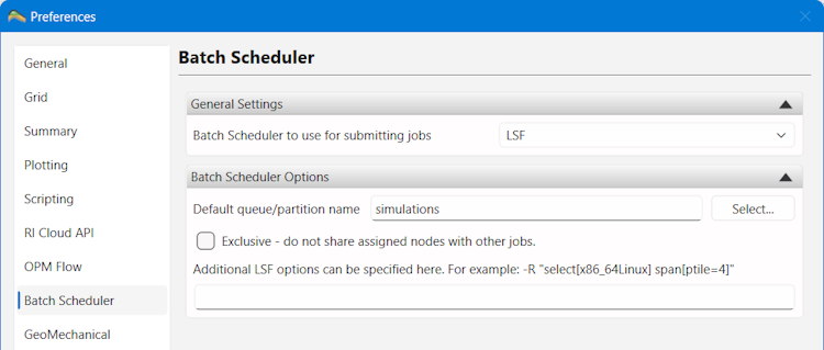 ResInsight Preferences - IBM Spectrum LSF