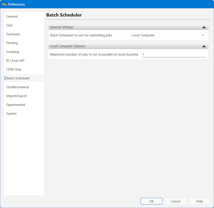 ResInsight Preferences - Batch Scheduler